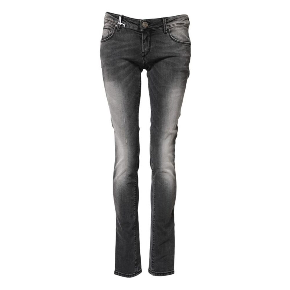 Acht Dark Gray Cotton Slim Fit Denim Low Waist Denim Women's Jeans